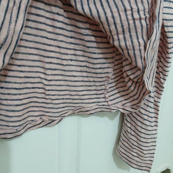 Gap womens large 100% linen tshirt light pink stripe stretch knit - Picture 6 of 7